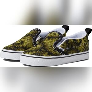 Vans Green and Black Slip-On Sneakers with Artistic Pattern
